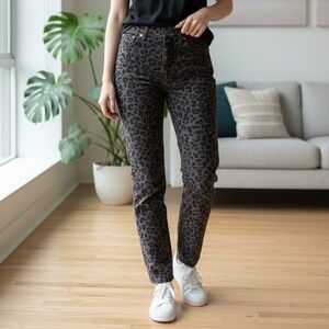 R13 Black High Rise Leopard Print Corduroy Trousers